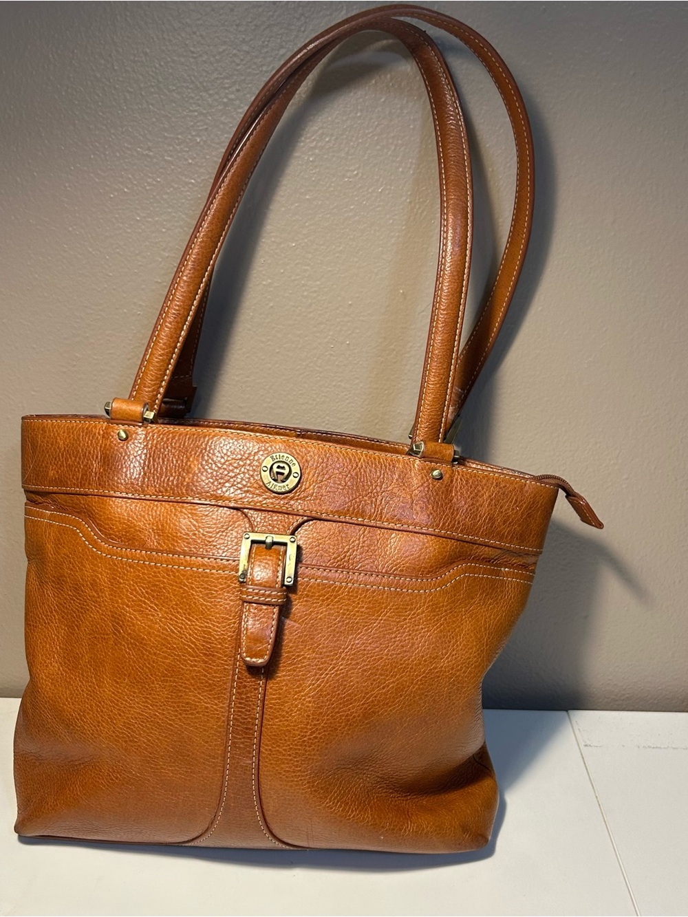 Vintage Etienne Aigner Brown Leather shoulder bag tote buckle